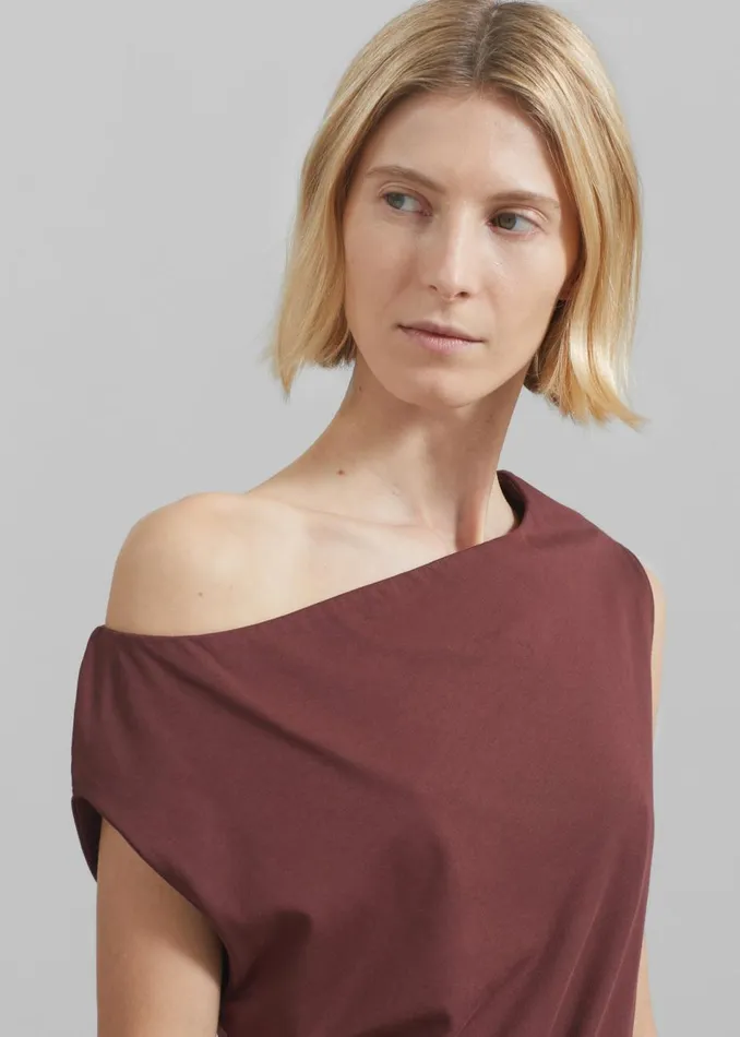 Women The Frankie Shop Dresses Loulou Studio Martial Off Shoulder Dress Midnight Bordeaux
