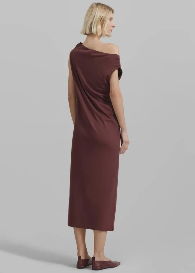 Women The Frankie Shop Dresses Loulou Studio Martial Off Shoulder Dress Midnight Bordeaux