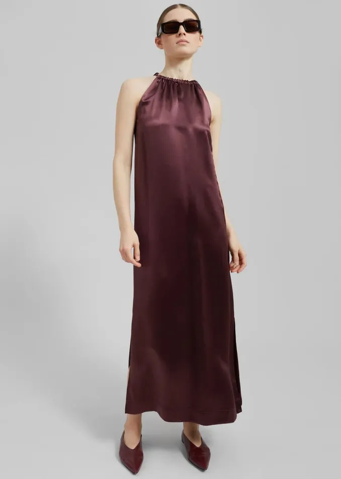 Women The Frankie Shop Dresses Loulou Studio Morene Long Dress Midnight Bordeaux Women The Frankie Shop Dresses Loulou Studio Morene Long Dress Midnight Bordeaux