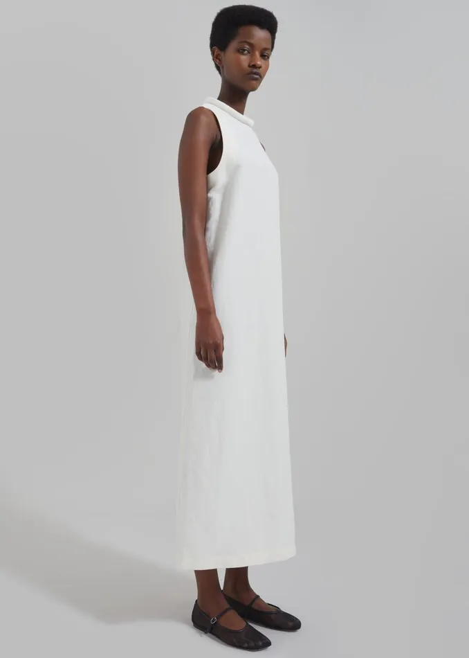Women The Frankie Shop Dresses Loulou Studio Rivida Mixed Linen Dress Ivory