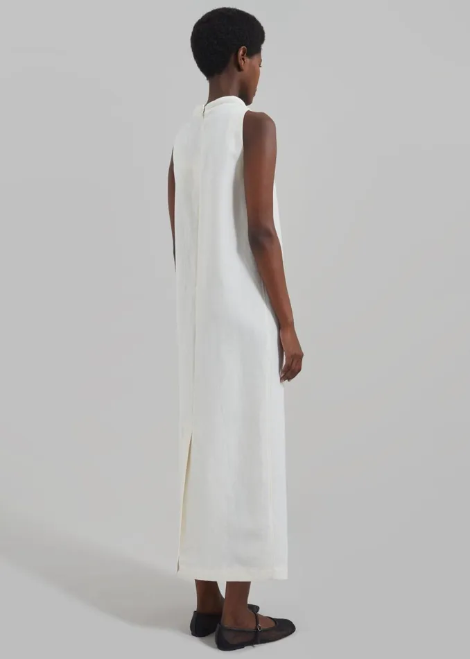 Women The Frankie Shop Dresses Loulou Studio Rivida Mixed Linen Dress Ivory