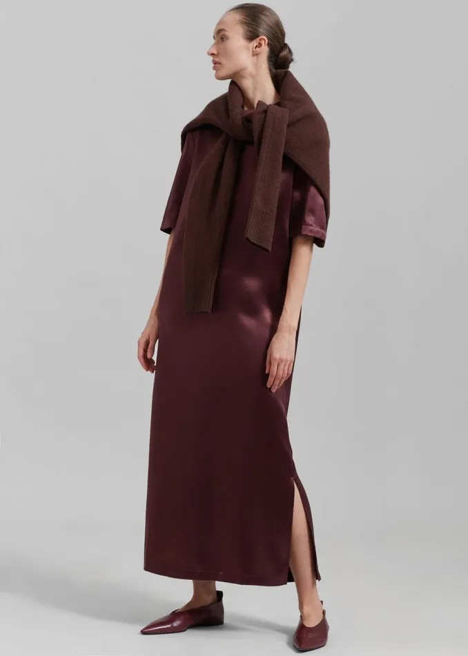 Women The Frankie Shop Dresses Loulou Studio Tuga Satin TShirt Dress Midnight Bordeaux