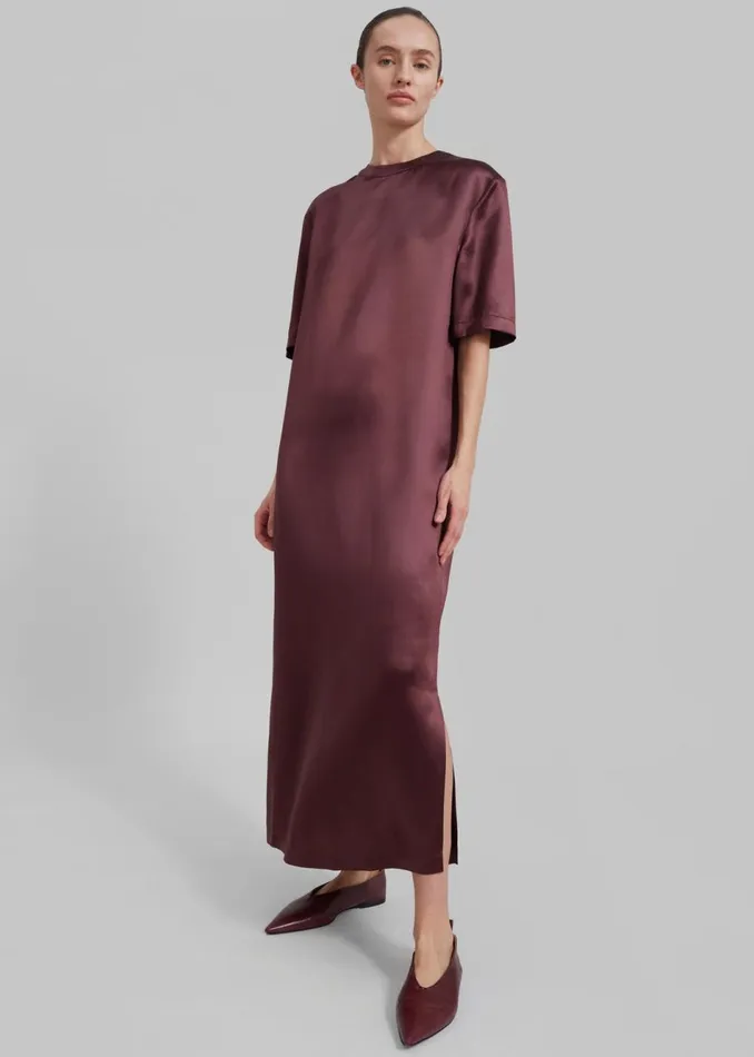 Women The Frankie Shop Dresses Loulou Studio Tuga Satin TShirt Dress Midnight Bordeaux
