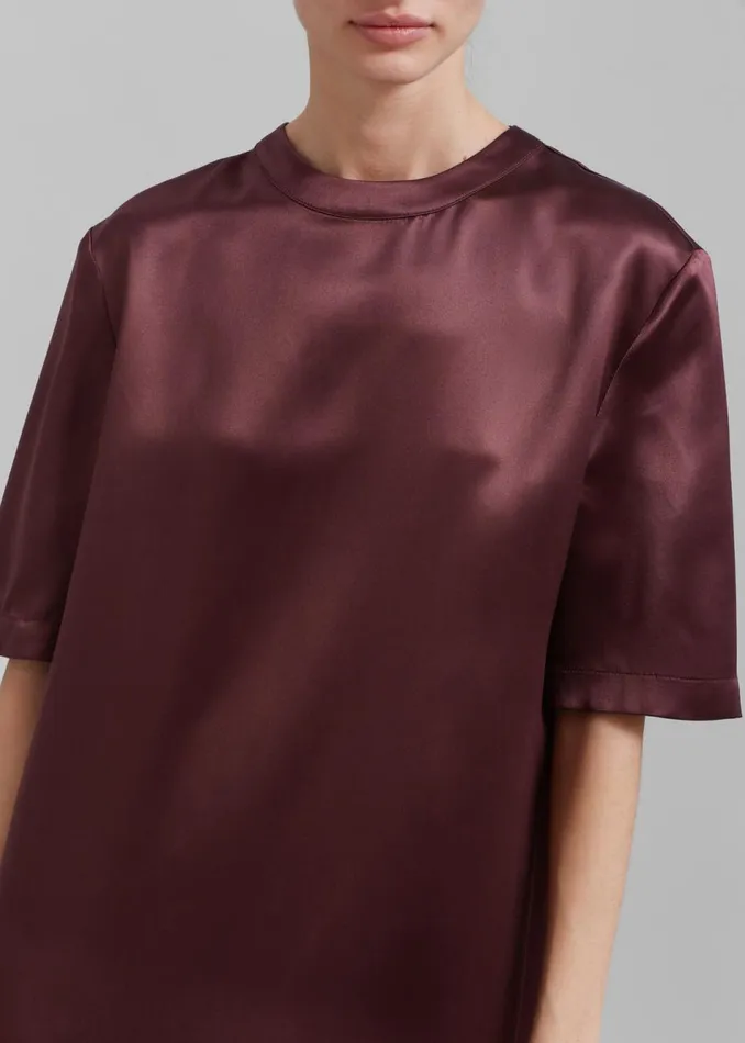 Women The Frankie Shop Dresses Loulou Studio Tuga Satin TShirt Dress Midnight Bordeaux