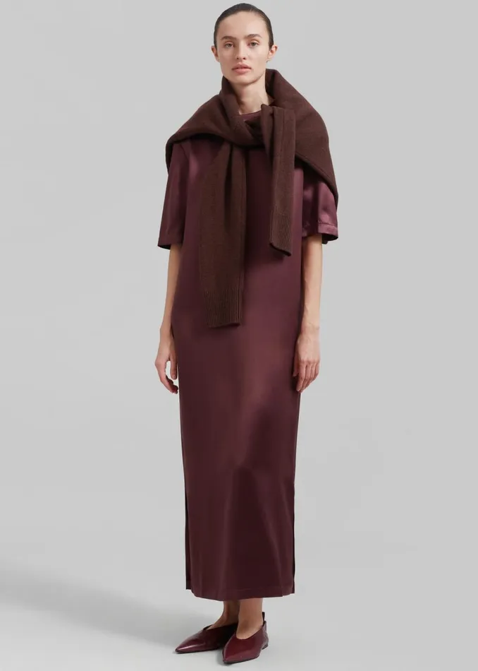 Women The Frankie Shop Dresses Loulou Studio Tuga Satin TShirt Dress Midnight Bordeaux
