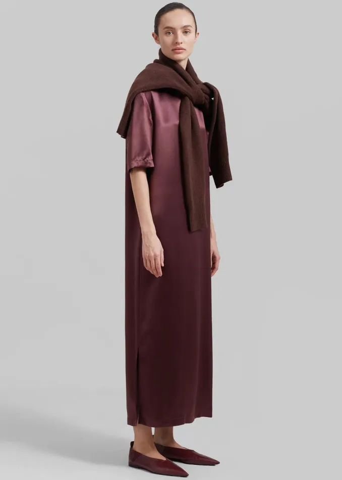 Women The Frankie Shop Dresses Loulou Studio Tuga Satin TShirt Dress Midnight Bordeaux