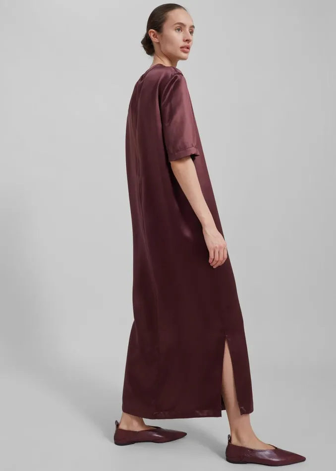 Women The Frankie Shop Dresses Loulou Studio Tuga Satin TShirt Dress Midnight Bordeaux