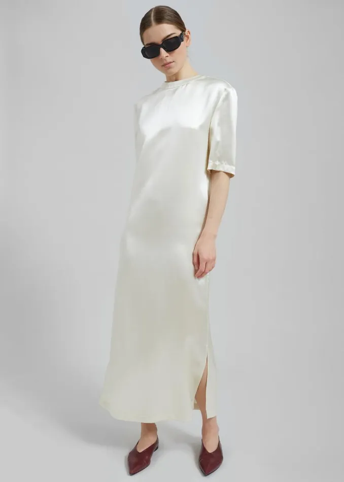 Women The Frankie Shop Dresses Loulou Studio Tuga Satin TShirt Dress Soft Vanilla Women The Frankie Shop Dresses Loulou Studio Tuga Satin TShirt Dress Soft Vanilla