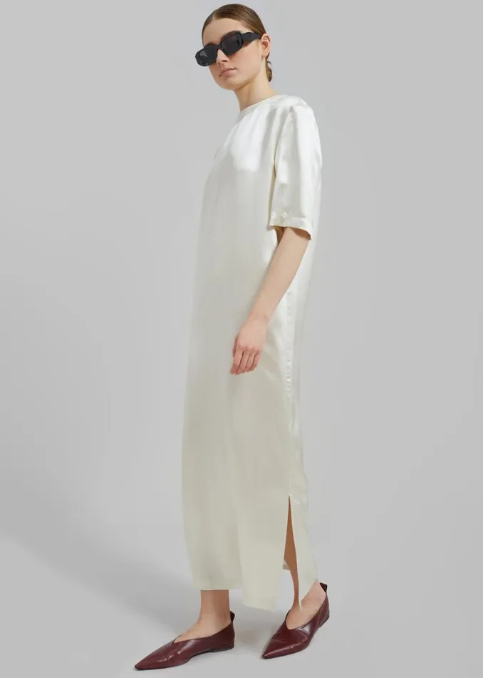 Women The Frankie Shop Dresses Loulou Studio Tuga Satin TShirt Dress Soft Vanilla