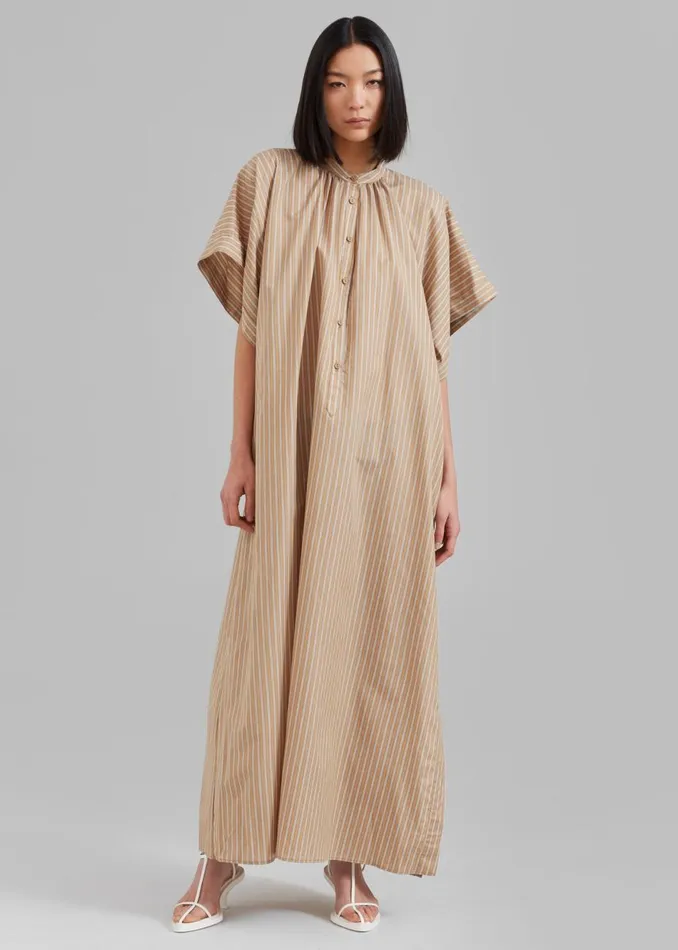 Women The Frankie Shop Dresses Matteau Button Front Djellaba Dress Sand Stripe Women The Frankie Shop Dresses Matteau Button Front Djellaba Dress Sand Stripe