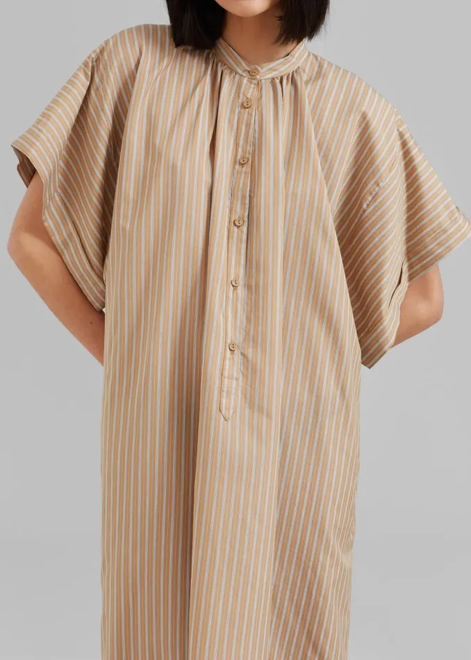 Women The Frankie Shop Dresses Matteau Button Front Djellaba Dress Sand Stripe