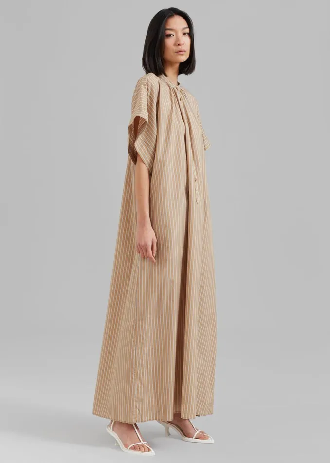 Women The Frankie Shop Dresses Matteau Button Front Djellaba Dress Sand Stripe