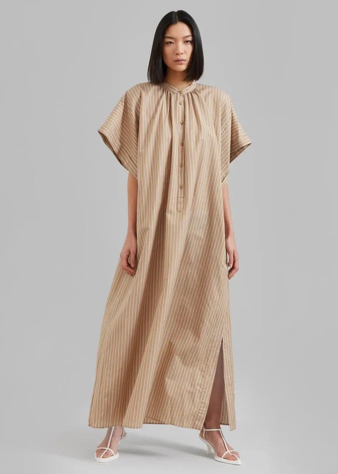 Women The Frankie Shop Dresses Matteau Button Front Djellaba Dress Sand Stripe