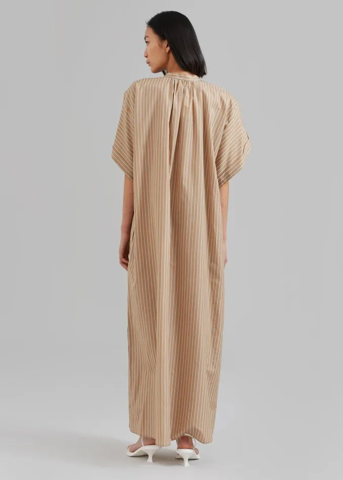 Women The Frankie Shop Dresses Matteau Button Front Djellaba Dress Sand Stripe