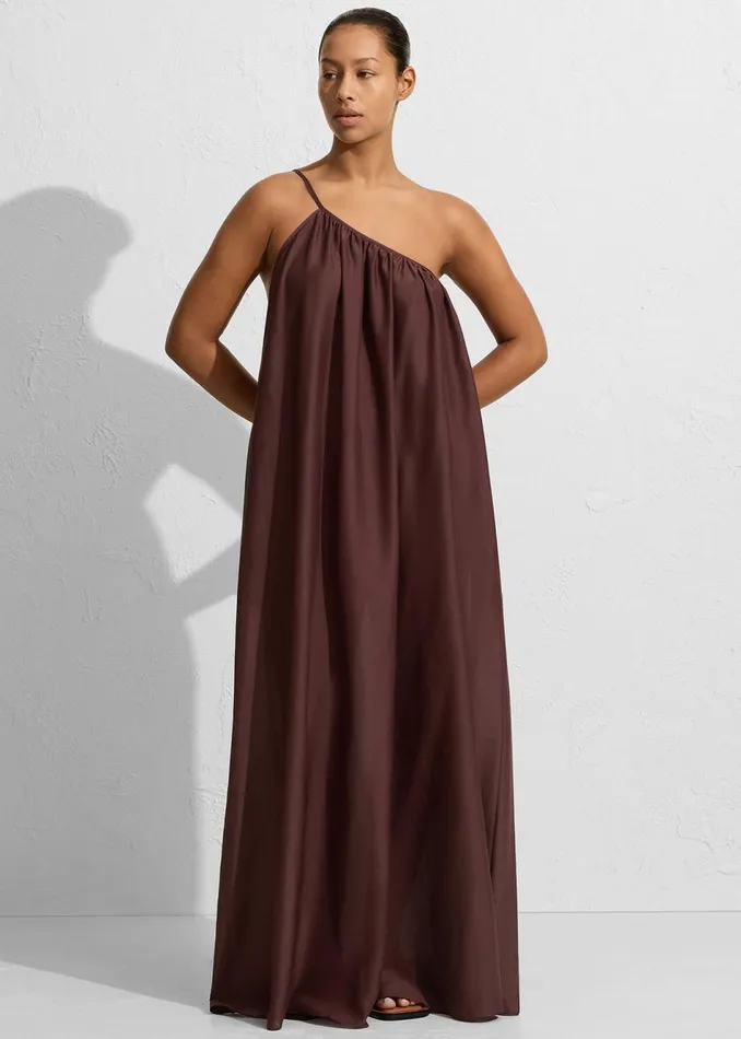 Women The Frankie Shop Dresses Matteau Voluminous One Shoulder Dress Burgundy