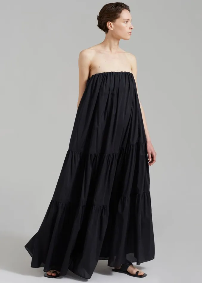 Women The Frankie Shop Dresses Matteau Voluminous Strapless Tiered Dress Black Women The Frankie Shop Dresses Matteau Voluminous Strapless Tiered Dress Black