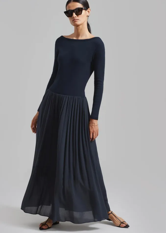 Women The Frankie Shop Dresses Odette Gathered Skirt Maxi Dress Navy