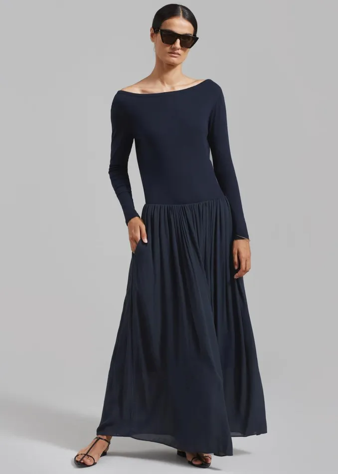 Women The Frankie Shop Dresses Odette Gathered Skirt Maxi Dress Navy