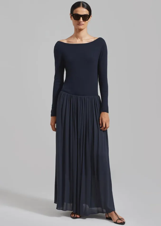 Women The Frankie Shop Dresses Odette Gathered Skirt Maxi Dress Navy