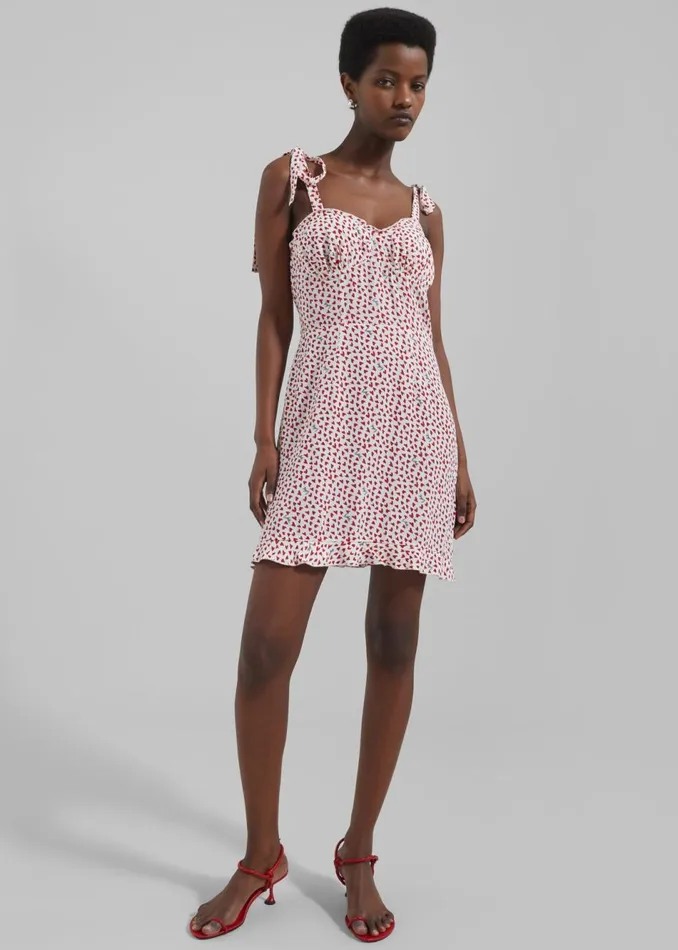 Women The Frankie Shop Dresses Rotate Printed Mini Ruffle Dress Happy Heartsbright White Comb