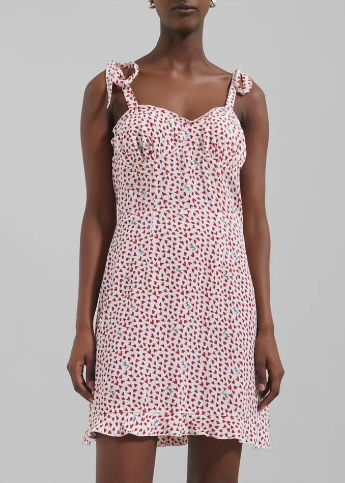 Women The Frankie Shop Dresses Rotate Printed Mini Ruffle Dress Happy Heartsbright White Comb