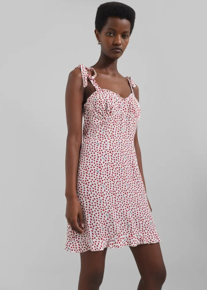 Women The Frankie Shop Dresses Rotate Printed Mini Ruffle Dress Happy Heartsbright White Comb