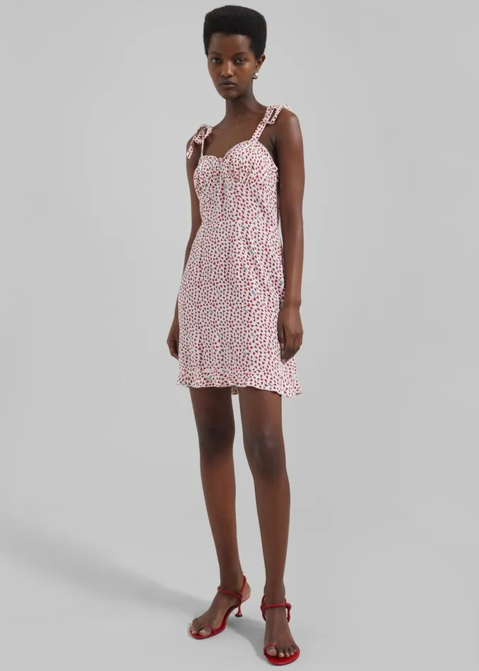 Women The Frankie Shop Dresses Rotate Printed Mini Ruffle Dress Happy Heartsbright White Comb