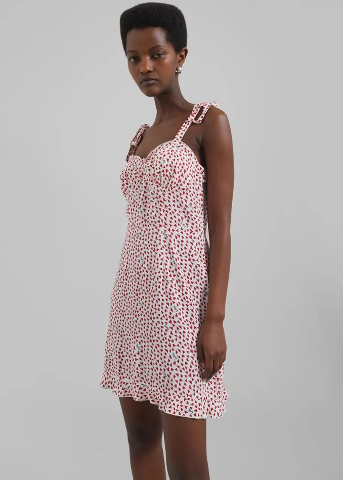 Women The Frankie Shop Dresses Rotate Printed Mini Ruffle Dress Happy Heartsbright White Comb