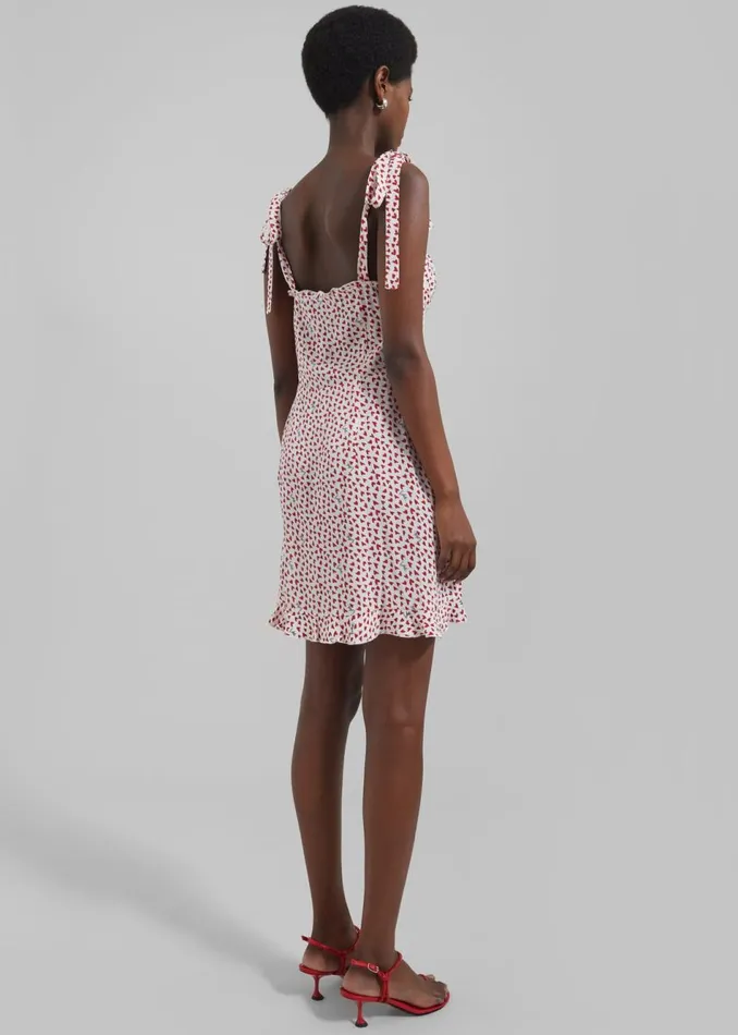 Women The Frankie Shop Dresses Rotate Printed Mini Ruffle Dress Happy Heartsbright White Comb
