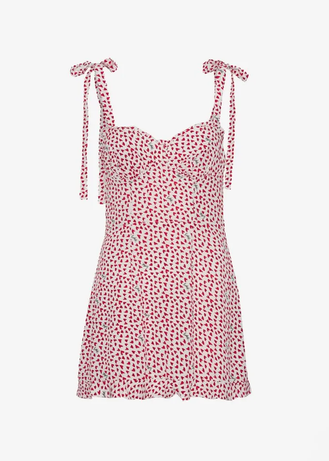 Women The Frankie Shop Dresses Rotate Printed Mini Ruffle Dress Happy Heartsbright White Comb
