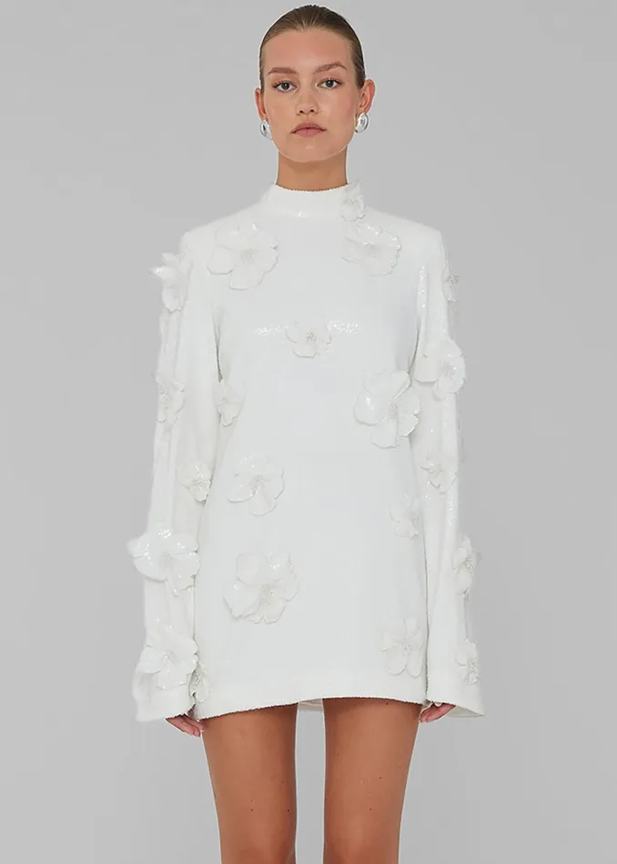 Women The Frankie Shop Dresses Rotate Sequin Flower Dress Egret