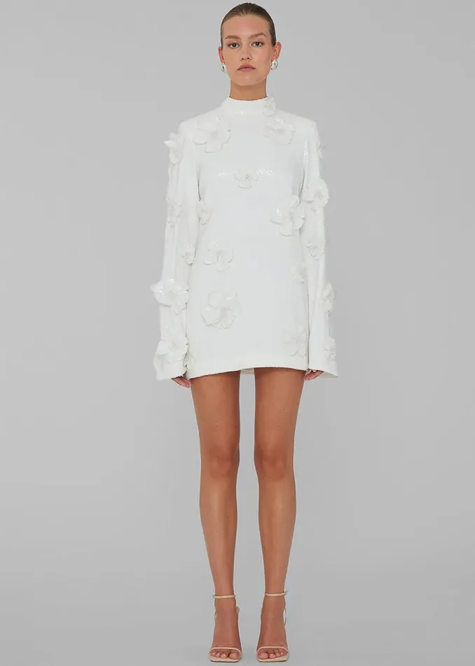 Women The Frankie Shop Dresses Rotate Sequin Flower Dress Egret