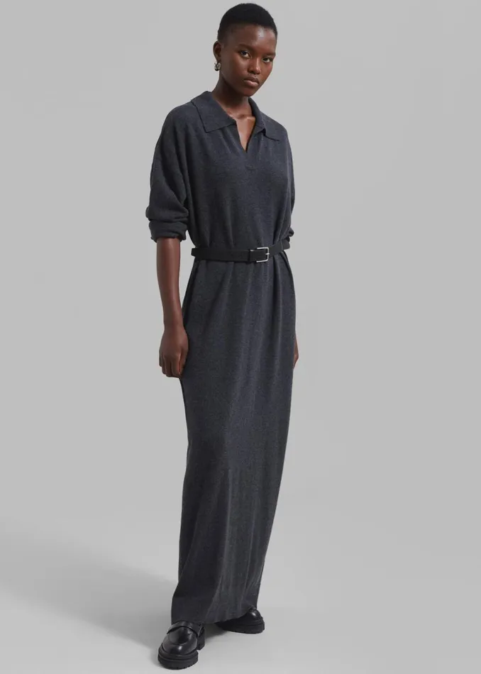 Women The Frankie Shop Dresses Siobhan Long Knit Dress Charcoal