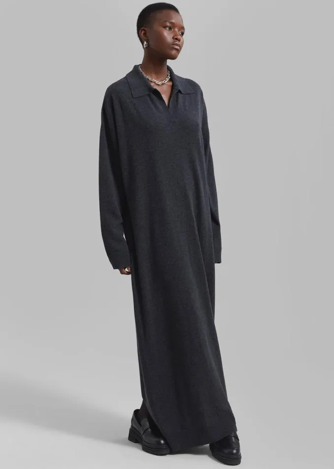 Women The Frankie Shop Dresses Siobhan Long Knit Dress Charcoal
