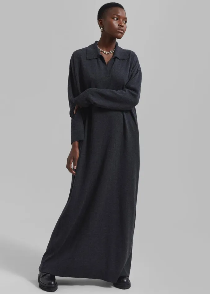 Women The Frankie Shop Dresses Siobhan Long Knit Dress Charcoal
