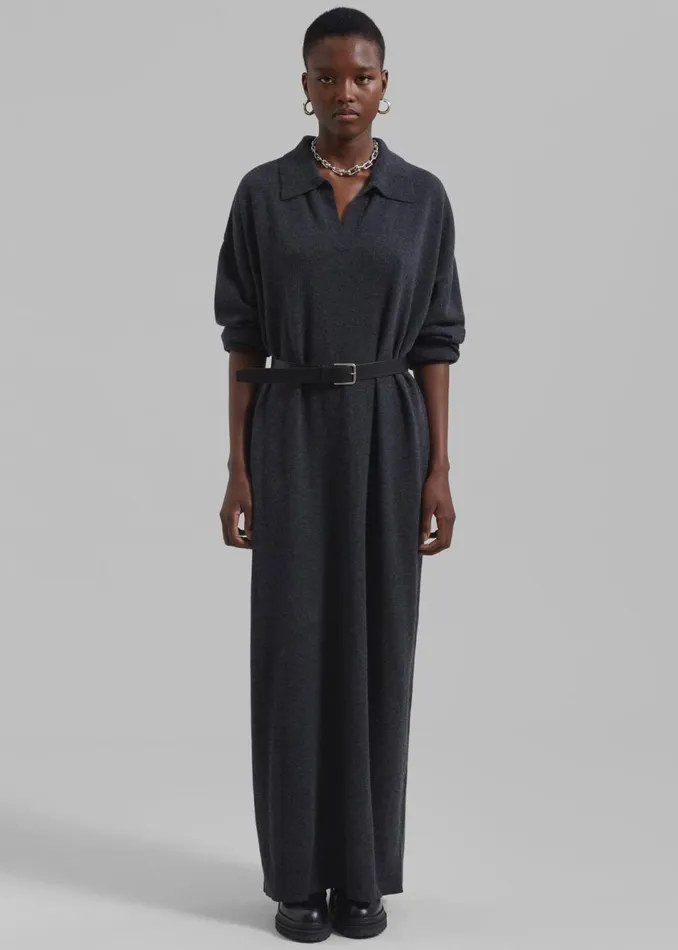 Women The Frankie Shop Dresses Siobhan Long Knit Dress Charcoal