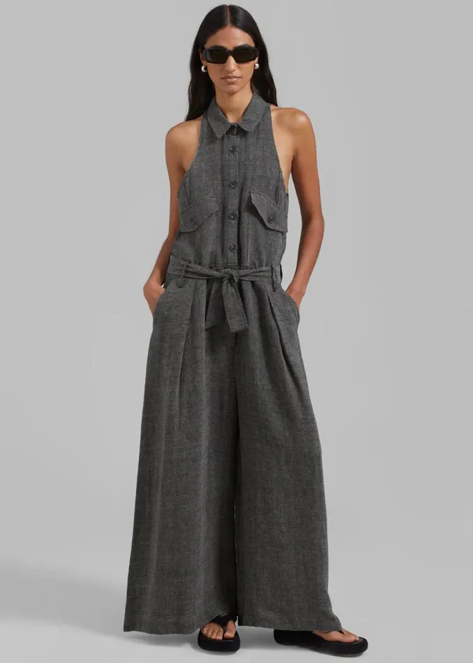 Women The Frankie Shop Jumpsuits Clayton Halter Jumpsuit Black Melange