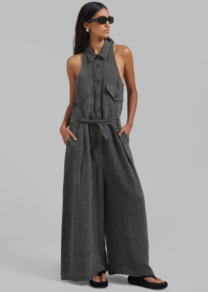 Women The Frankie Shop Jumpsuits Clayton Halter Jumpsuit Black Melange