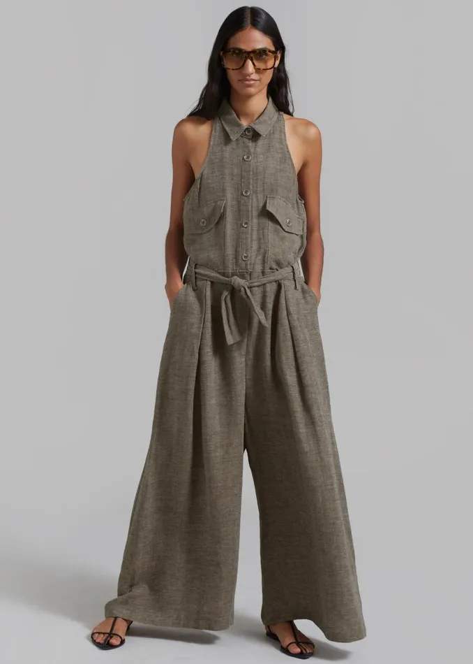 Women The Frankie Shop Jumpsuits Clayton Halter Jumpsuit Brown Melange