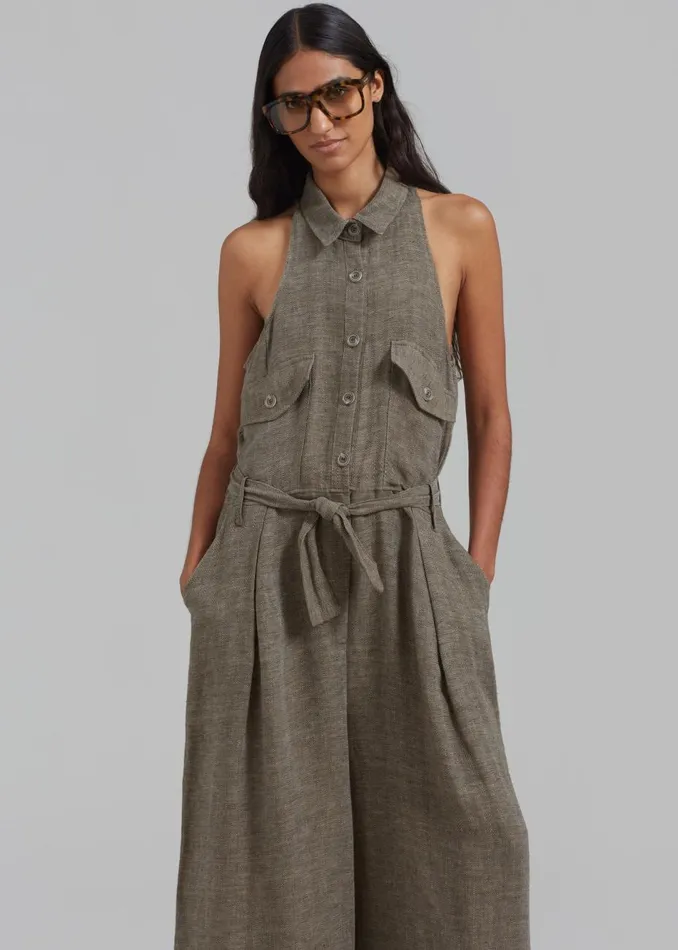 Women The Frankie Shop Jumpsuits Clayton Halter Jumpsuit Brown Melange