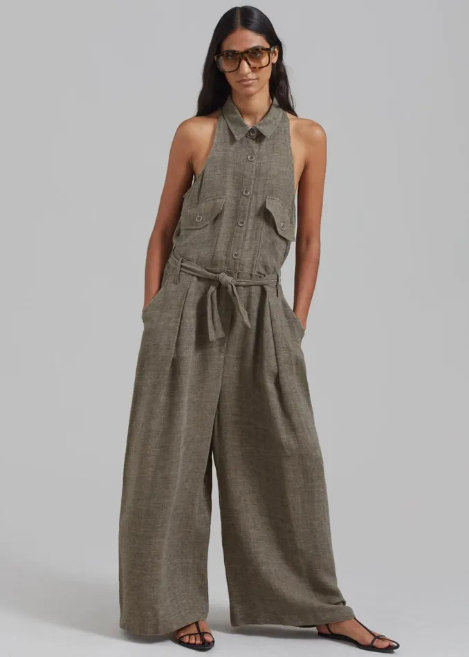 Women The Frankie Shop Jumpsuits Clayton Halter Jumpsuit Brown Melange