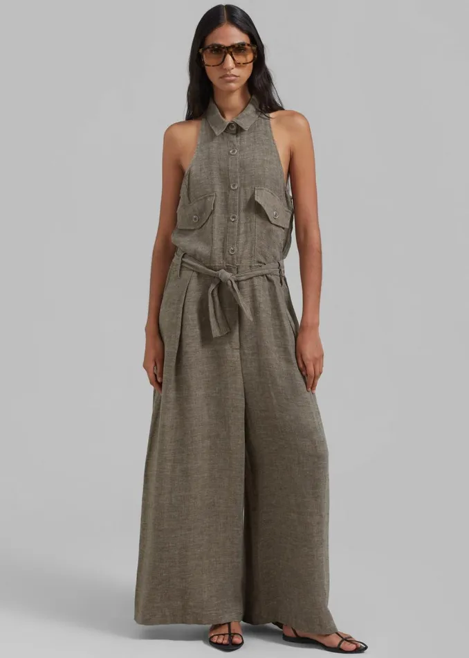 Women The Frankie Shop Jumpsuits Clayton Halter Jumpsuit Brown Melange