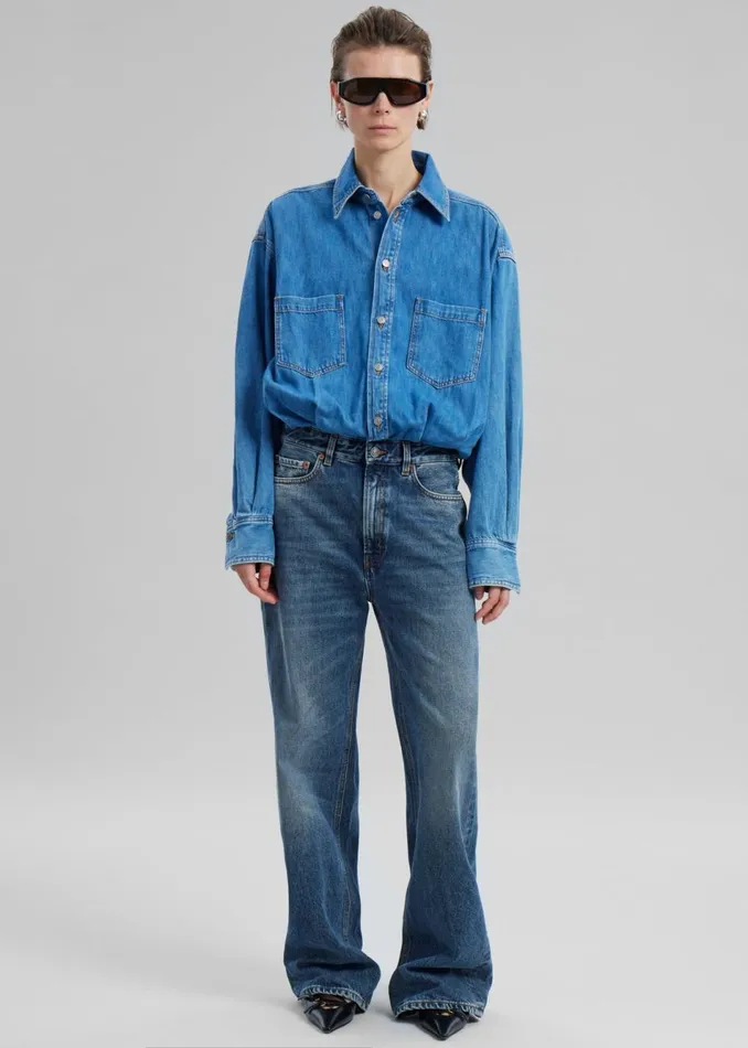 Women The Frankie Shop Jumpsuits Haikure Tilda Two Tone Denim Jumpsuit Piano Blue