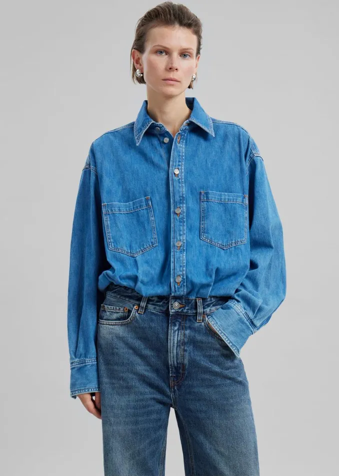 Women The Frankie Shop Jumpsuits Haikure Tilda Two Tone Denim Jumpsuit Piano Blue