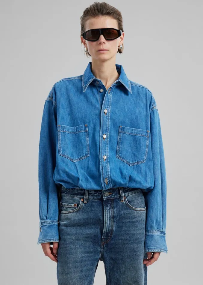 Women The Frankie Shop Jumpsuits Haikure Tilda Two Tone Denim Jumpsuit Piano Blue