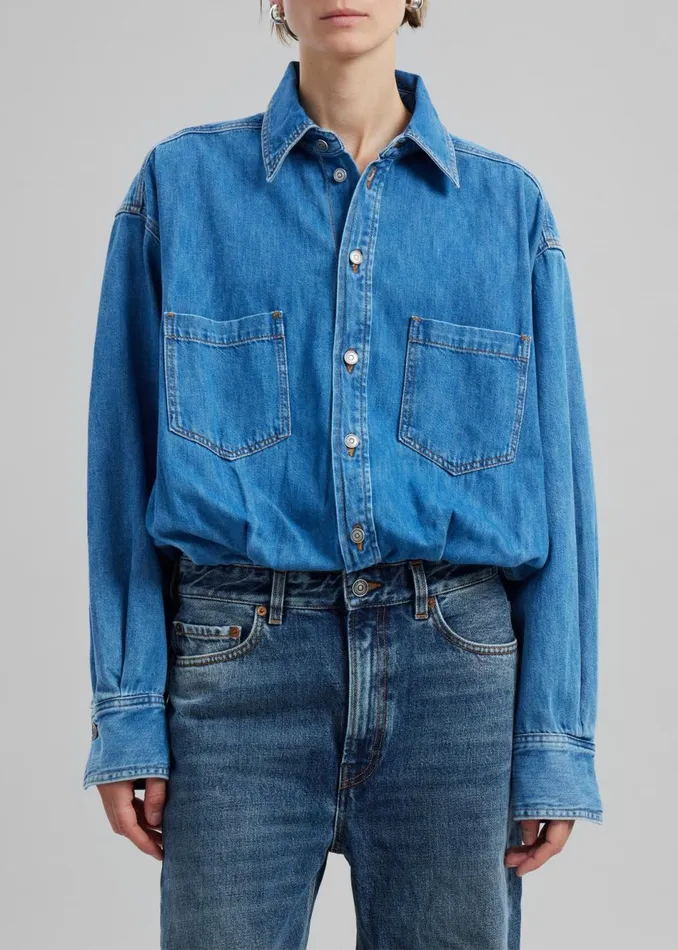 Women The Frankie Shop Jumpsuits Haikure Tilda Two Tone Denim Jumpsuit Piano Blue