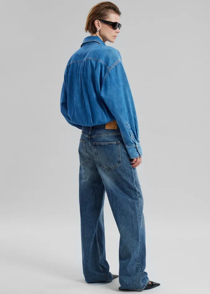 Women The Frankie Shop Jumpsuits Haikure Tilda Two Tone Denim Jumpsuit Piano Blue