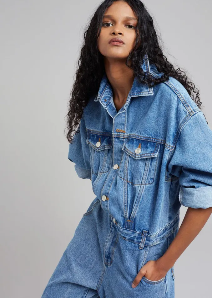 Women The Frankie Shop Jumpsuits Jas Denim Jumpsuit Dark Indigo