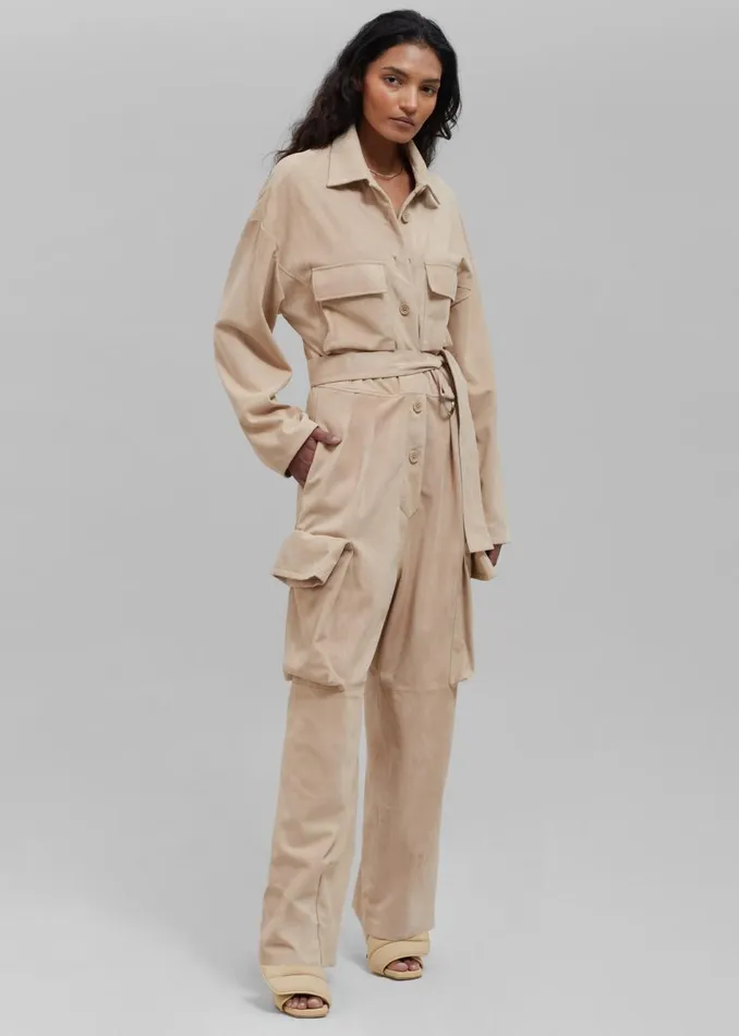 Women The Frankie Shop Jumpsuits Linda Suede Jumpsuit Beige