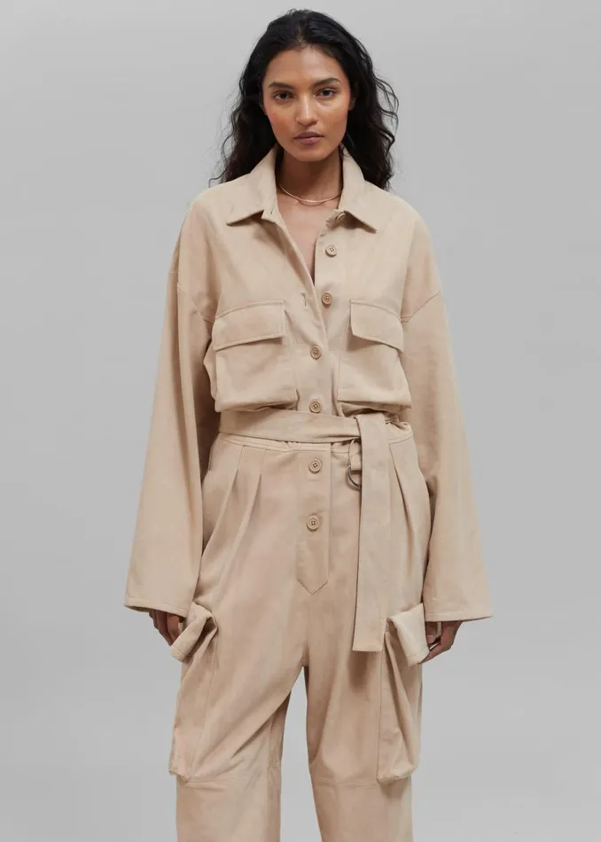 Women The Frankie Shop Jumpsuits Linda Suede Jumpsuit Beige